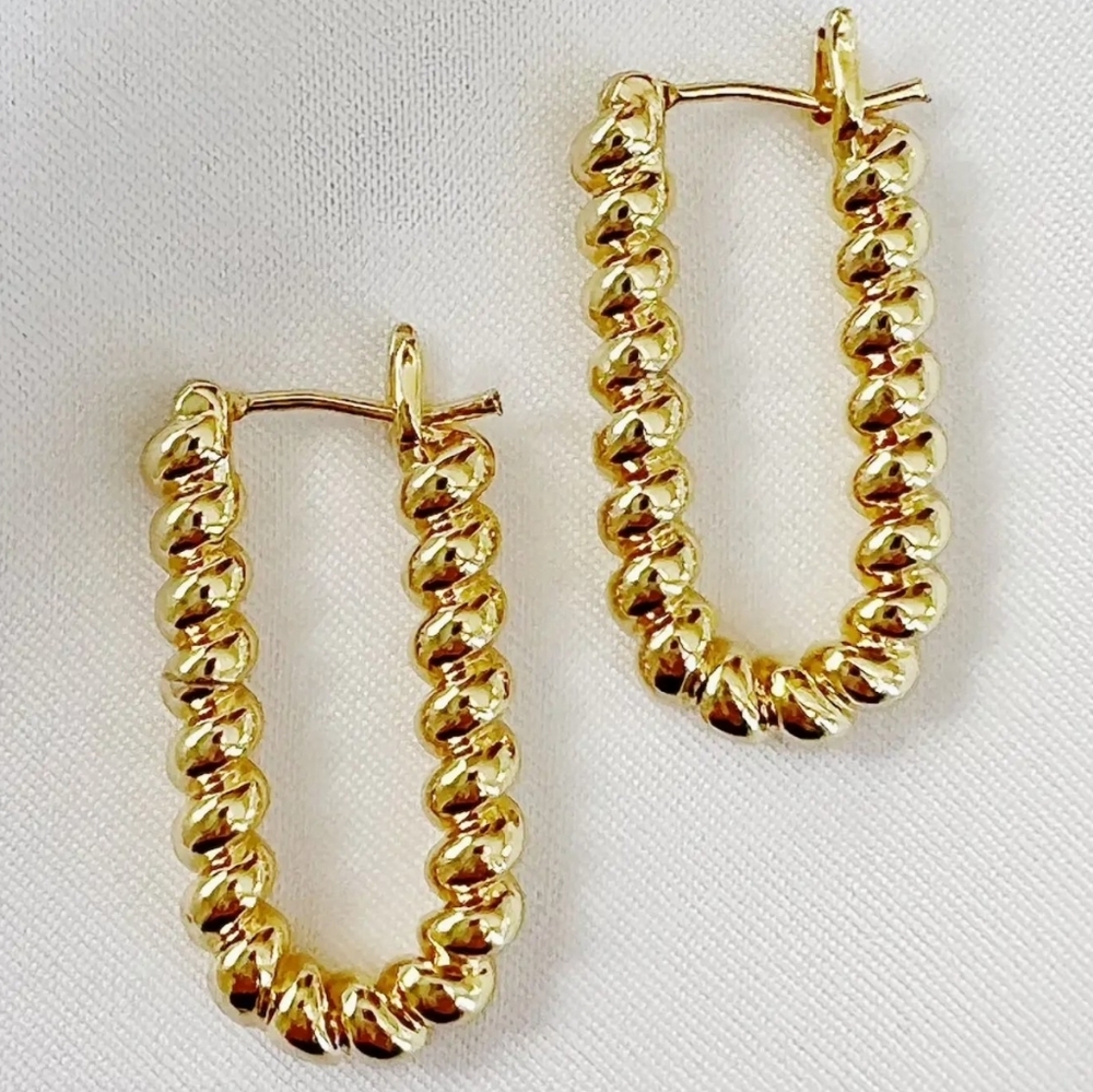 Textured rope croissant hoop earrings; gold plated brass; 1.1"x.56x.14";nwot
